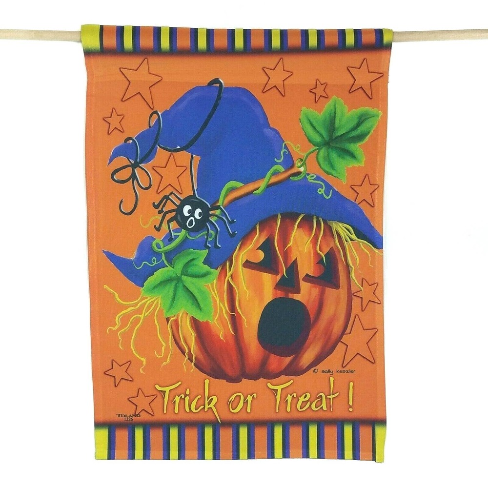 Trick or Treat Halloween Pumpkin Hat Spider 12.5 x 18 Garden Flag Banner